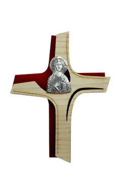 CRUZ CONFIRMACIÓN. PANTOCRÁTOR. BILAMINADO PLATA. PARA COLGAR. 13X16 CM