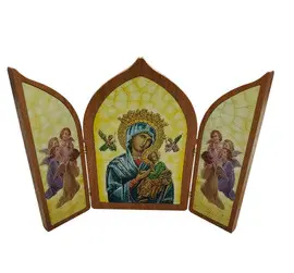 TRÍPTICO PERPETUO SOCORRO. POLÍMERO EFECTO MADERA. 23X17