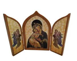 TRÍPTICO VIRGEN DE VLADIMIR. POLÍMERO EFECTO MADERA. 23X17 CM