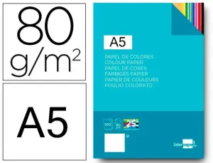 PAPEL 100 HOJAS A5 CUARTILLA 25 COLORES SURTIDOS 210X148,5MM