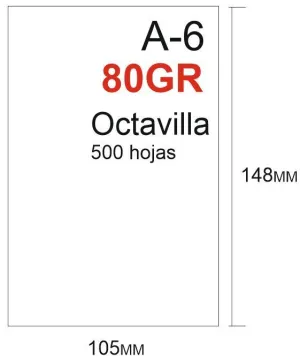 PAPEL 80GR 500HOJAS TAMAÑO OCTAVILLA 148X105MM A6 BLANCO