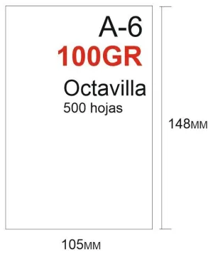 PAPEL 100GR 500HOJAS TAMAÑO OCTAVILLA 148X105MM A6 BLANCO GRUESO