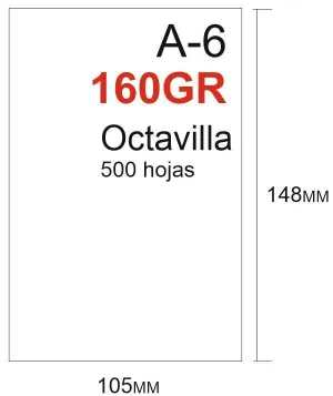 PAPEL 160GR 500HOJAS TAMAÑO OCTAVILLA 148X105MM A6 BLANCO GRUESO
