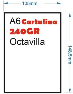 CARTULINA 240GR 100HOJAS TAMAÑO OCTAVILLA 148X105MM A6 BLANCO GRUESO MATE