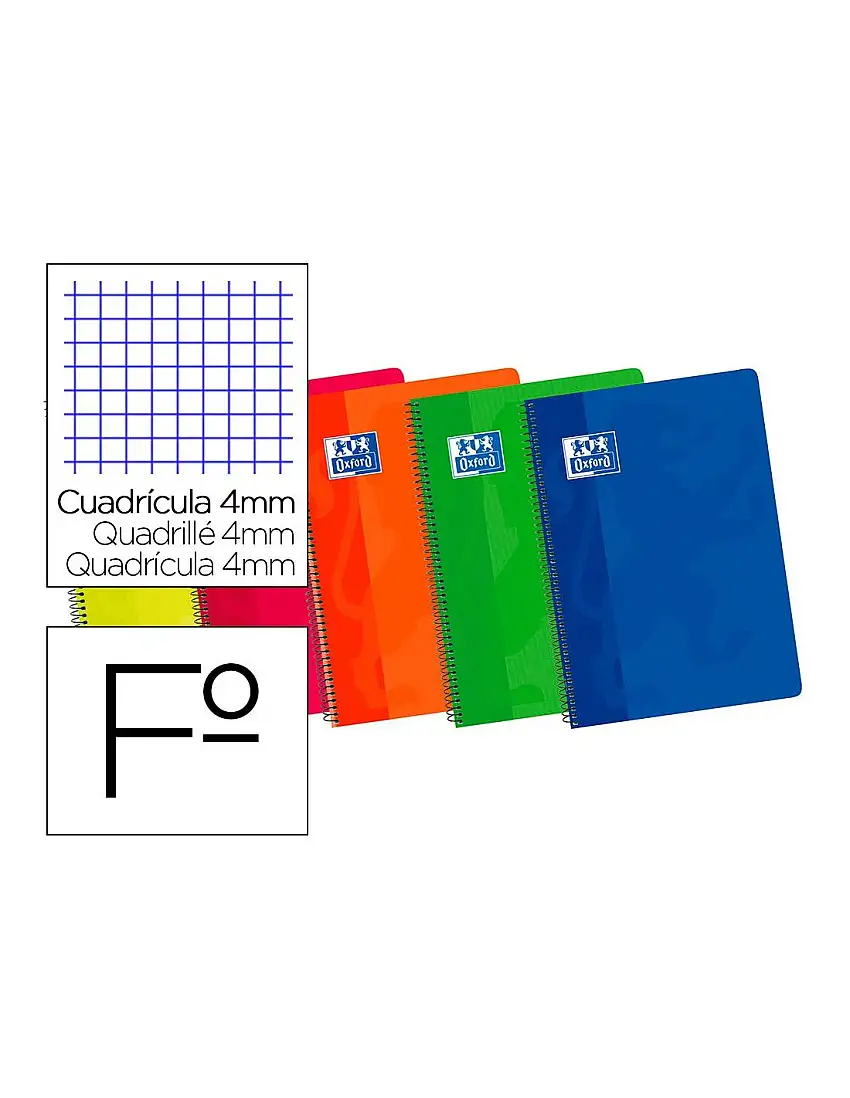 Bloc Espiral Oxford Cartoncillo Folio 80 Hojas Cuadros 4 Mm