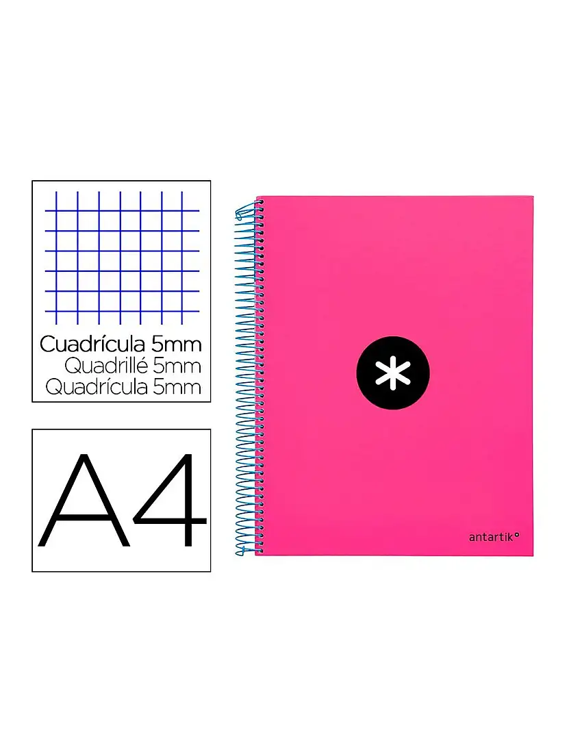 Cuaderno Espiral A4 Micro Antartik Tapa Forrada 120H 90 Gr Cuadro 5Mm 5 Bandas 4 Taladros Color Rosa