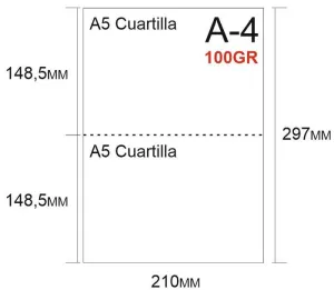 PAPEL 500H A-4 100GR PERFORADO EN 2 PARTES 148,5X210 PRECORTE EN 2 CUARTILLAS A5 PARA ALBARANES CON COPIA EN LA MISMA HOJA 100GR